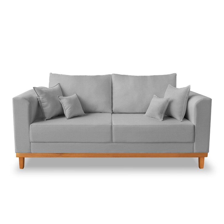 Sofá Viena 3 Lugares Com Almofadas Decorativa Linho Cinza - Madeira Prima Deccor Sofá Viena 3 Lugares Com Almofadas Decorativa Linho Cinza - Madeira Prima Deccor