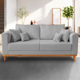Sofá Viena 3 Lugares Com Almofadas Decorativa Linho Cinza - Madeira Prima Deccor - 2