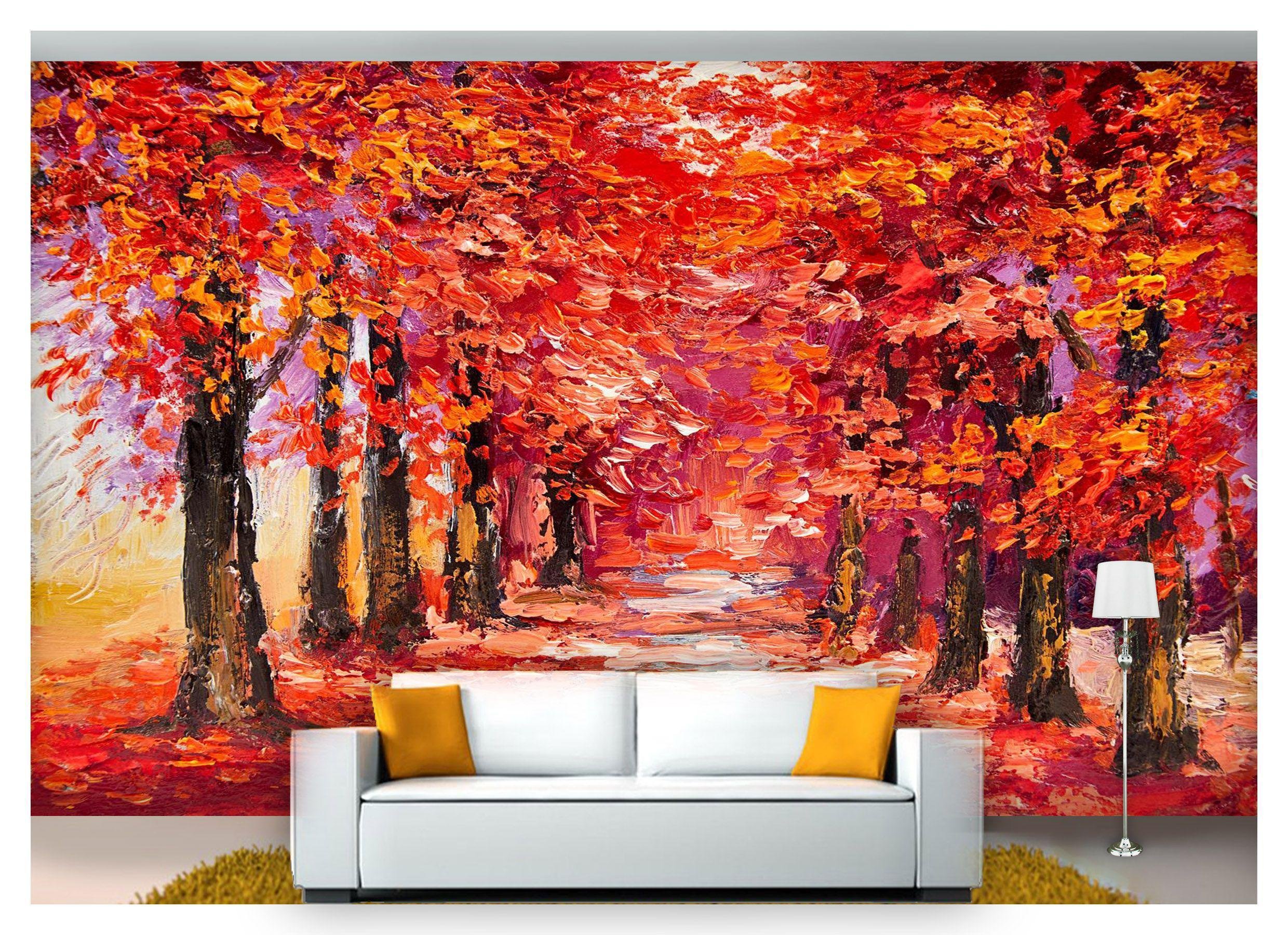 Papel De Parede Arte Pintura Tela Outono Folha Tra23 3M² - 1
