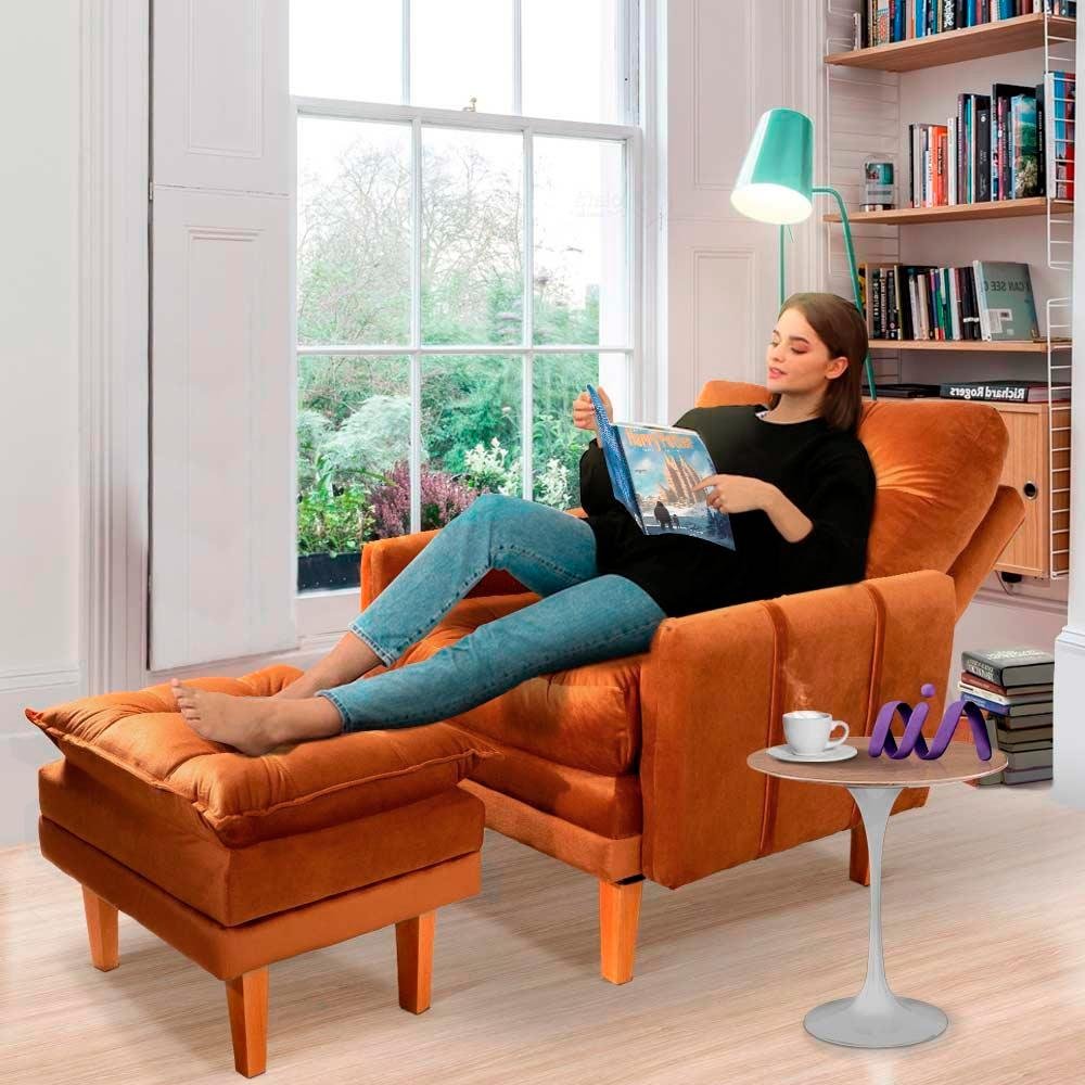 Cadeira de Leitura Reclinável com Puff Veludo Laranja Veneza Boutique ...