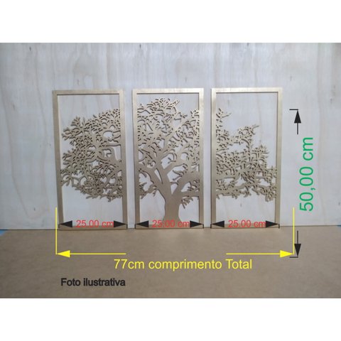 Kit 3 Quadros Decorativo Árvore Da Vida Pintura Ouro MDF 2,8mm Medida de cada Quadro 50x25cm