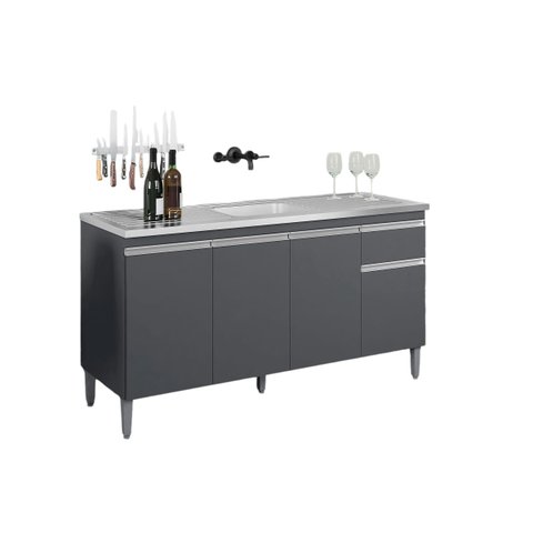 Balcão Armário de Cozinha Tatiane 150cm Cinza S/tampo - Ajl Móveis