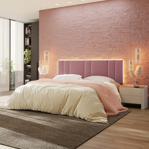 Cabeceira Estofada Cama Casal King Size Led Moderna 200 Cm:veludo Rosê