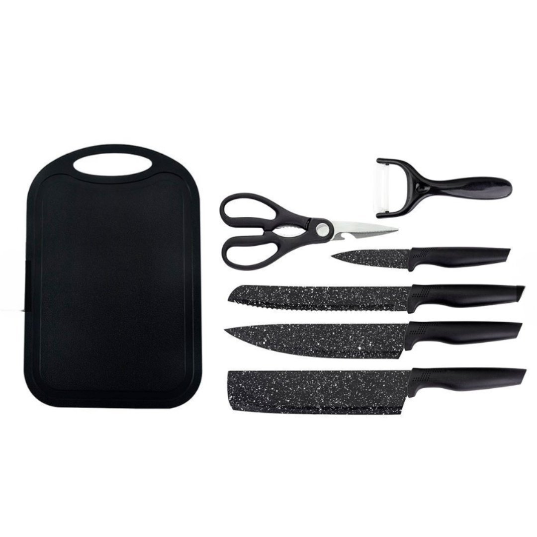 Jogo de Facas Kit 7 Conjunto Preto Gourmet Antiaderente