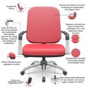 Ver imagem 4 de Kit Cadeira de Escritório Giratória e 2 Cadeiras Fixas Cromada Magno P03 Vinil Vermelho - Lyam Decor