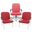 Ver imagem 1 de Kit Cadeira de Escritório Giratória e 2 Cadeiras Fixas Cromada Magno P03 Vinil Vermelho - Lyam Decor