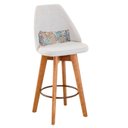 Ver imagem 2 de Kit 10 Banquetas Alta Maya Giratória Com Encosto Gourmet Linho Bege e Almofada Folhas - Gat
