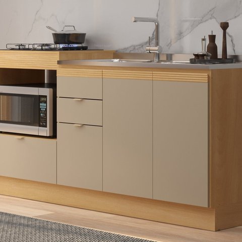Balcao Pia com Balcao para Cooktop Ayla Yescasa Laranja/Tauari Ambar/Avela