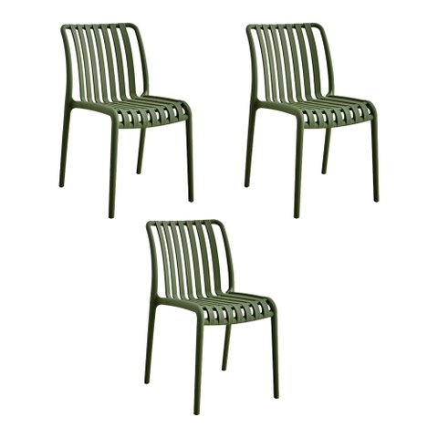 Kit 3 Cadeiras Monoblocos Área Externa Ipanema com Proteção Uv Verde G56 - Gran Belo