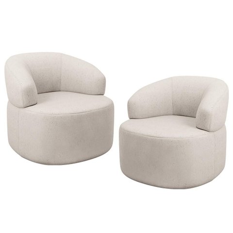 Kit 02 Poltronas Giratória Orgânica para Sala de Estar Living Helena L02 Linho Cru - Lyam Decor