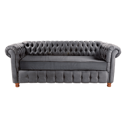 Sofá Chesterfield Capitone Luiz XV Suede Cinza 2,30cm
