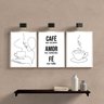 Kit 3 Quadros Minimalistas para Cantinho do café 33x24cm - com Vidro:madeira Preta - 1