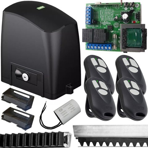 Kit Motor Automatizador Portão Deslizante Dz 1/4 Slider Pl Maxi 400kg Controles 3 Mt Cremalheira Rcg
