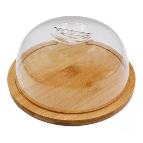 Porta Queijo Queijeira de Bambu com Tampa Acrílico 19cm Yangzi