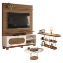 Ver imagem 1 de Estante Home Theater Axis Castanho Off White com Mesa de Centro Sky com Tampo de Vidro e Aparador