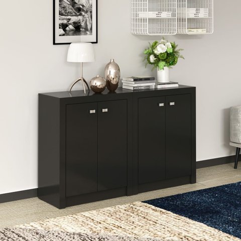 Kit Escritório 2 Balcões Office com 4 Portas Me4103 Preto