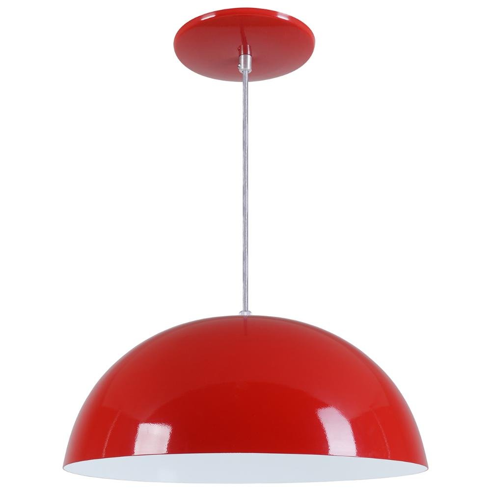 Pendente Meia Lua 34cm Luminária Alumínio Vermelho