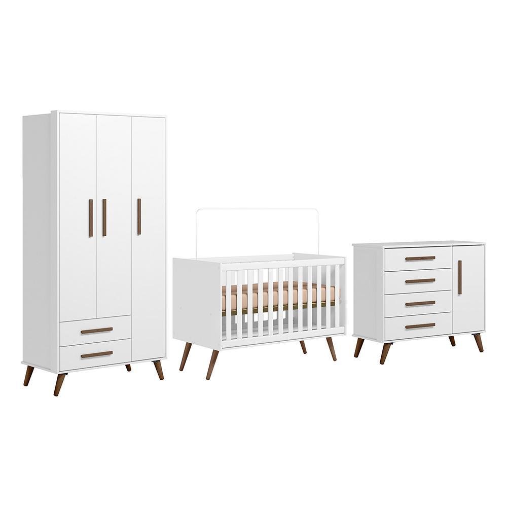 Dormitório Infantil Q Encanto Retrô Guarda Roupa, Cômoda e Berço Branco ...