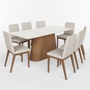 Ver imagem 2 de Conjunto Mesa Olívia 200cm com Vidro 08 Cadeiras Elena Marrom/Nature/Off White/Bege