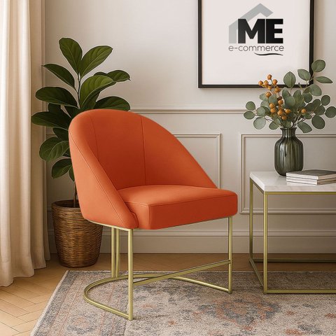 Banqueta Poltrona Lua Penteadeira e Salão com Base Metálica:terra Cota