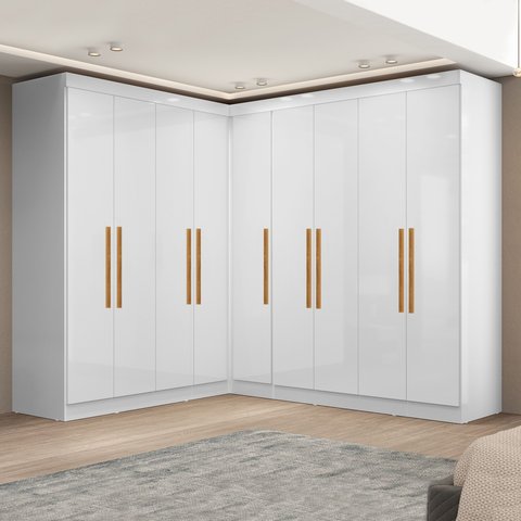 Guarda-Roupa Modulado de Canto com Puxadores MDF Paris Branco