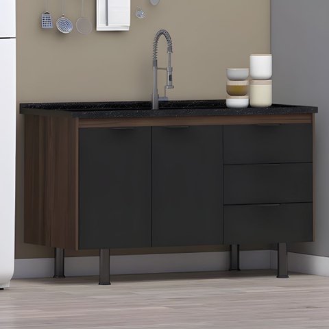Gabinete de Cozinha 2 Portas Armário 100% Mdf Multiuso 144cm: Rustico/`preto