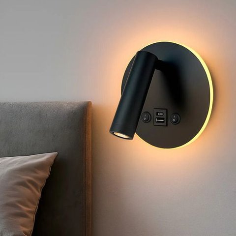 Arandela Cabeceira LED Luminária Leitura Articulada USB C 8W - Preto - 110V 220V (Bivolt)