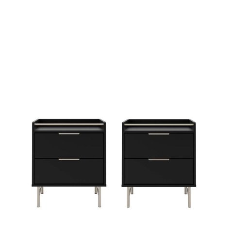 Conjunto 2 Mesas de Cabeceira 2 Gavetas com Led Yves 53 Cm - Preto Fosco C/ Champanhe