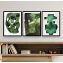 Ver imagem 1 de Kit 3 Quadros Decorativos Sala Abstratos Verde Escuro 24x18cm - com Vidro:madeira Branca