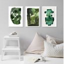 Ver imagem 2 de Kit 3 Quadros Decorativos Sala Abstratos Verde Escuro 24x18cm - com Vidro:madeira Branca