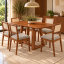 Ver imagem 1 de Conjunto Mesa de Jantar Retangular 6 Cadeiras Estofadas Encosto Tela Pinhão/Cinza Escuro - Dalla Cos