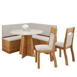 Canto Bau com Mesa Redonda Uriah com 2 Cadeiras Pietra Mel/blonde/marfim - Casa Giulia - 2