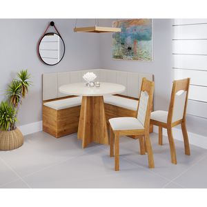 Canto Bau com Mesa Redonda Uriah com 2 Cadeiras Pietra Mel/blonde/marfim - Casa Giulia