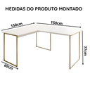 Ver imagem 4 de Mesa em L para Estudos e Trabalho com Pé de Ferro Max 150x150 cm - Branco/Dourado