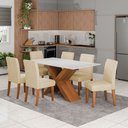 Ver imagem 2 de Conjunto de Mesa Sala de Jantar Tampo com Vidro 1,60m Grécia 6 Cadeiras Trieste Dobuê