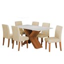 Ver imagem 1 de Conjunto de Mesa Sala de Jantar Tampo com Vidro 1,60m Grécia 6 Cadeiras Trieste Dobuê