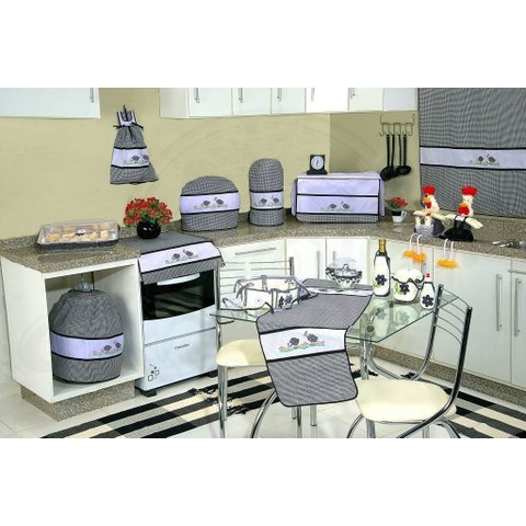 Itens para Cozinha Bordado Ponto Cruz - Galinha D'Angola Arte & Tear Cortina de Cozinha - Bordada