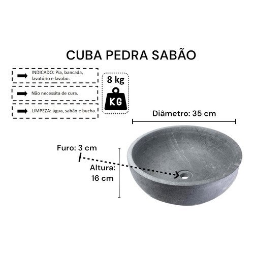 Cuba Bojo Pia Pedra Sabão 35 Cm São José - 2