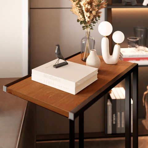 Mesa Lateral de Apoio Industrial Compacta Sofá- Freijó Preto