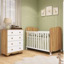 Ver imagem 1 de Quarto de Bebê Cômoda 4 Gavetas e Berço 100% MDF Mimo Espresso Móveis Branco Brilho/Amêndoa