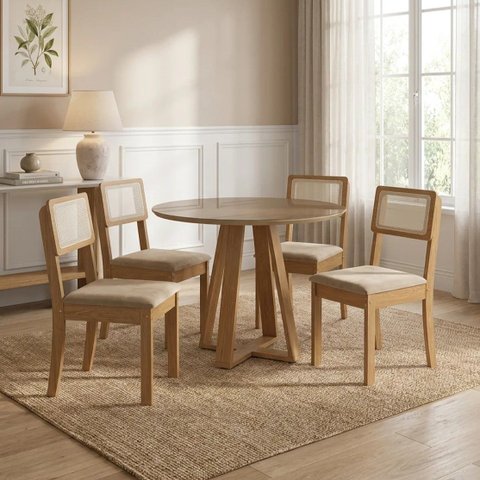 Conjunto Sala de Jantar Mesa Pilar 4 Cadeiras Gardeni Tampo Vidro 105cm Marrom/Canela/Freijo/Bronze/Bege