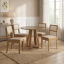 Ver imagem 1 de Conjunto Sala de Jantar Mesa Pilar 4 Cadeiras Gardeni Tampo Vidro 105cm Marrom/Canela/Freijo/Bronze/Bege