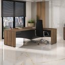 Ver imagem 5 de Mesa para Escritório em L Diretor em Tamburato com com Chave 2 Gavetas Nogal e Preto Artany
