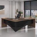 Ver imagem 2 de Mesa para Escritório em L Diretor em Tamburato com com Chave 2 Gavetas Nogal e Preto Artany