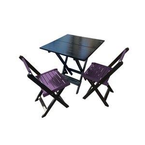 Mesa de Madeira Dobrável Preto 70x70 com 2 Cadeiras Dobráveis Roxo