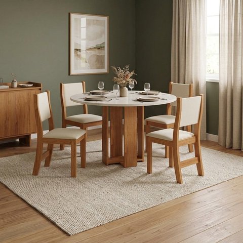Conjunto Mesa de Jantar 4 Cadeiras 90cm Tampo Redondo