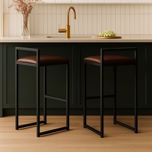 Kit 2 Banquetas Alta Cozinha Balcão Gourmet Bar Corino Bancos:marrom