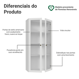 Cristaleira Suspensa 70 Cm 2 Portas de Vidro Vik Madesa - 6