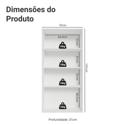 Cristaleira Suspensa 70 Cm 2 Portas de Vidro Vik Madesa - 5