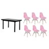 Kit Mesa Jantar França 160x80 Preta com 6 Cadeiras Rosa - 1